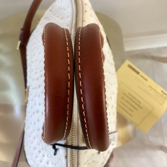 Dooney & Bourke Bone/White Ostrich Leather Dome Satchel Bag Purse Crossbody - Picture 13 of 16